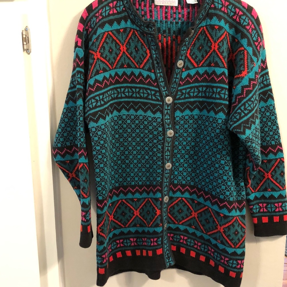 Vintage 80’s Sweater Cardigan Ugly Christmas Sz m